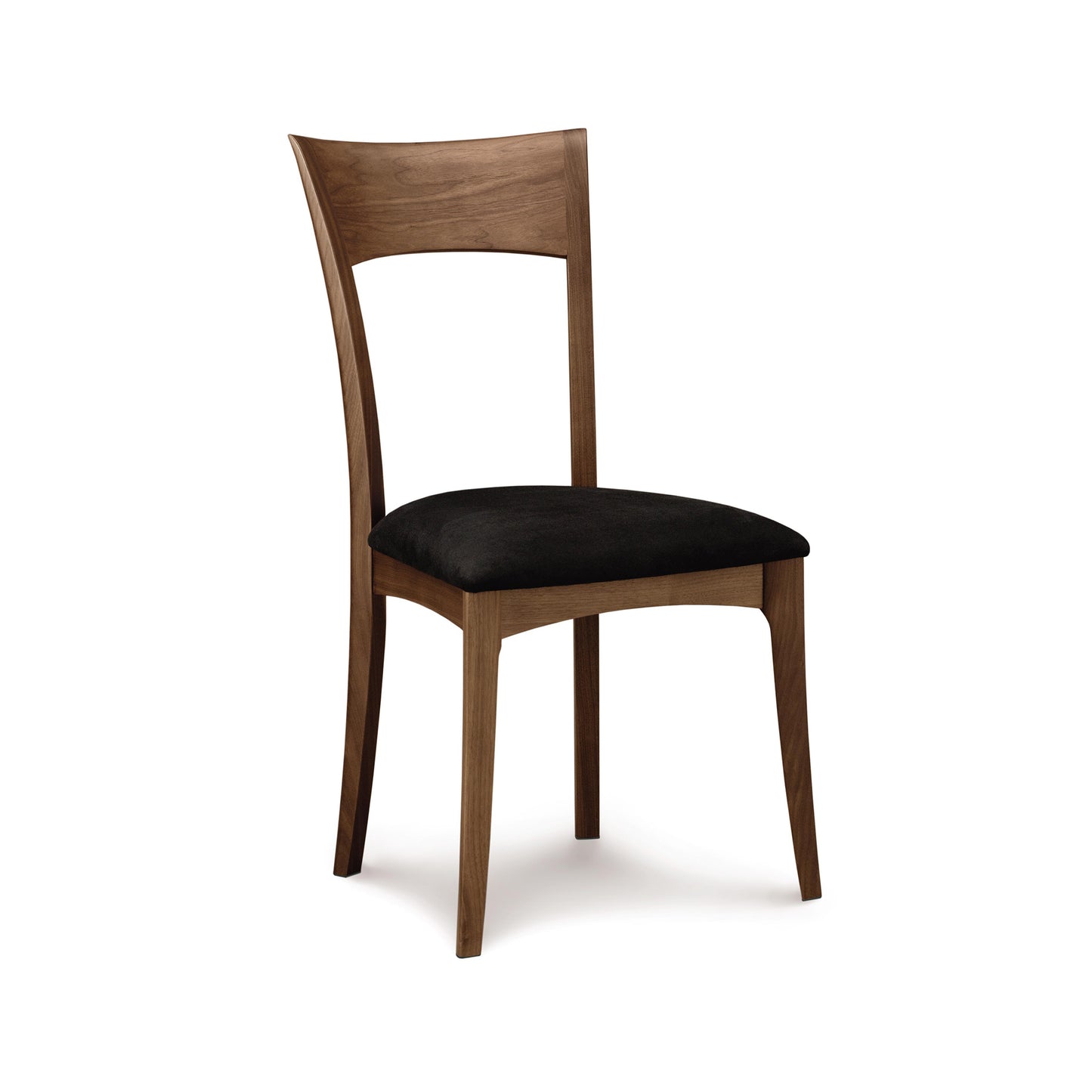 Ingrid Chair by Copeland Furniture, American cherry wood with a curved back and black cushion seat.