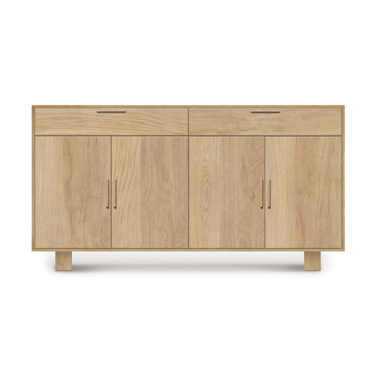 A mid-century modern Iso 4 Door, 2 Drawer Buffet by Copeland Furniture, isolated on a white background.