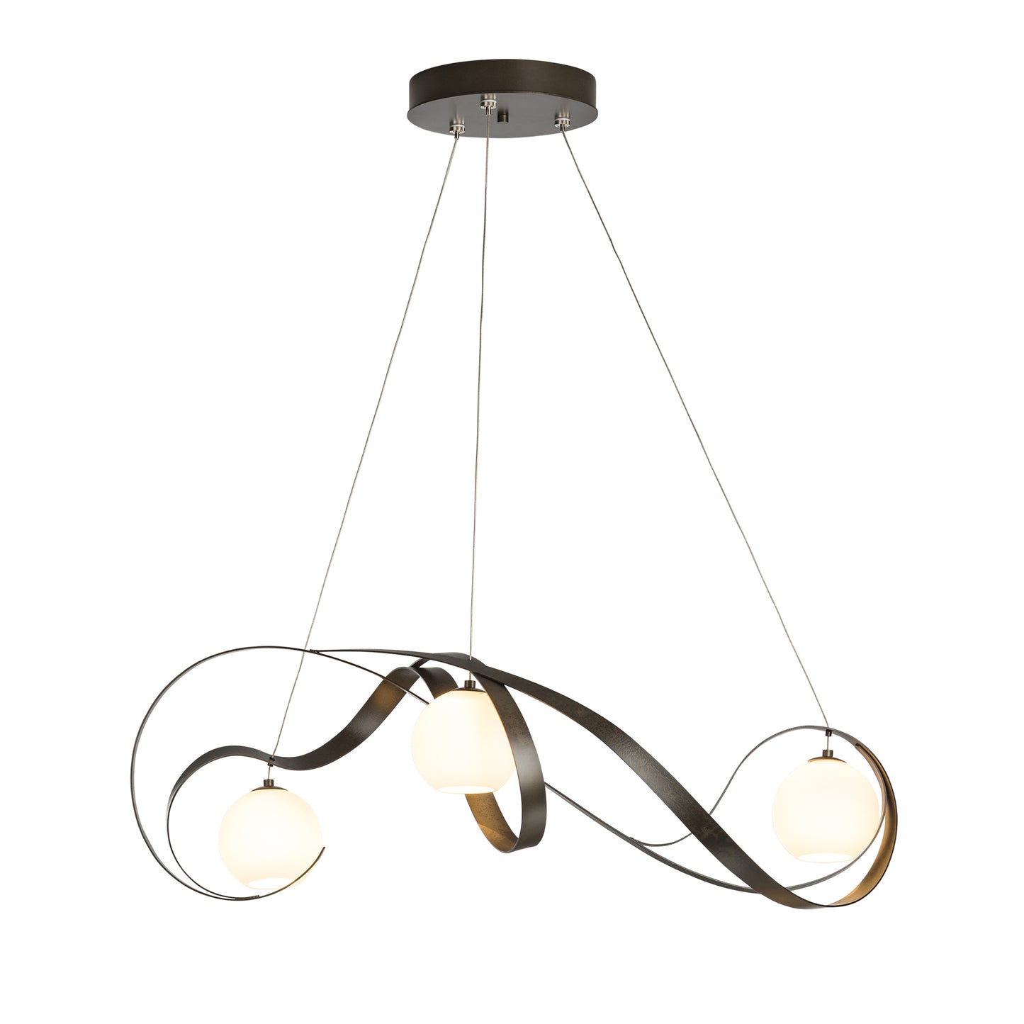 Handcrafted Karma Pendant, featuring a swirl design, from Hubbardton Forge lighting.