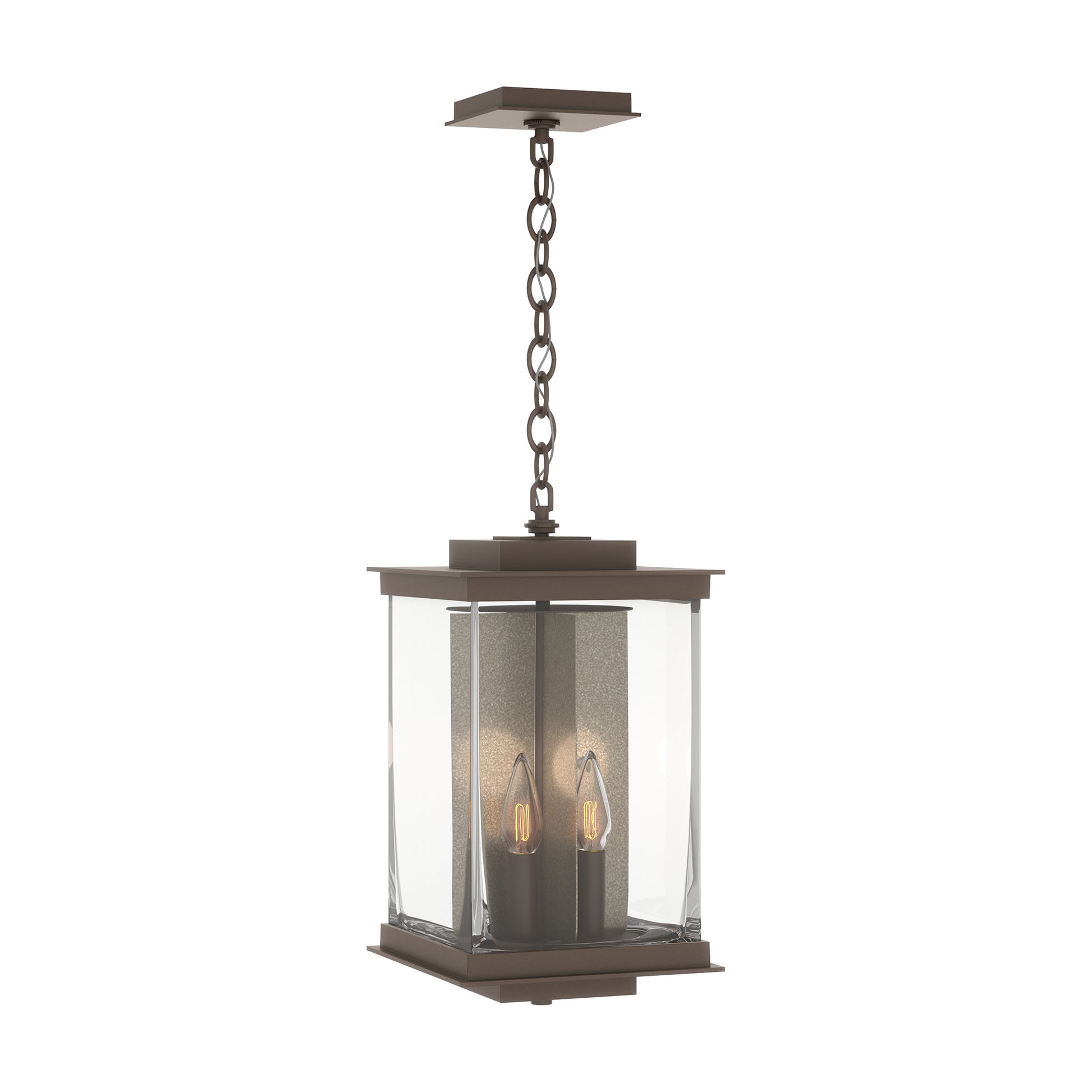 Kingston Outdoor Large Lantern by Hubbardton Forge with bronze finish and clear glass, showcasing elegant craftsmanship and sturdy design.
