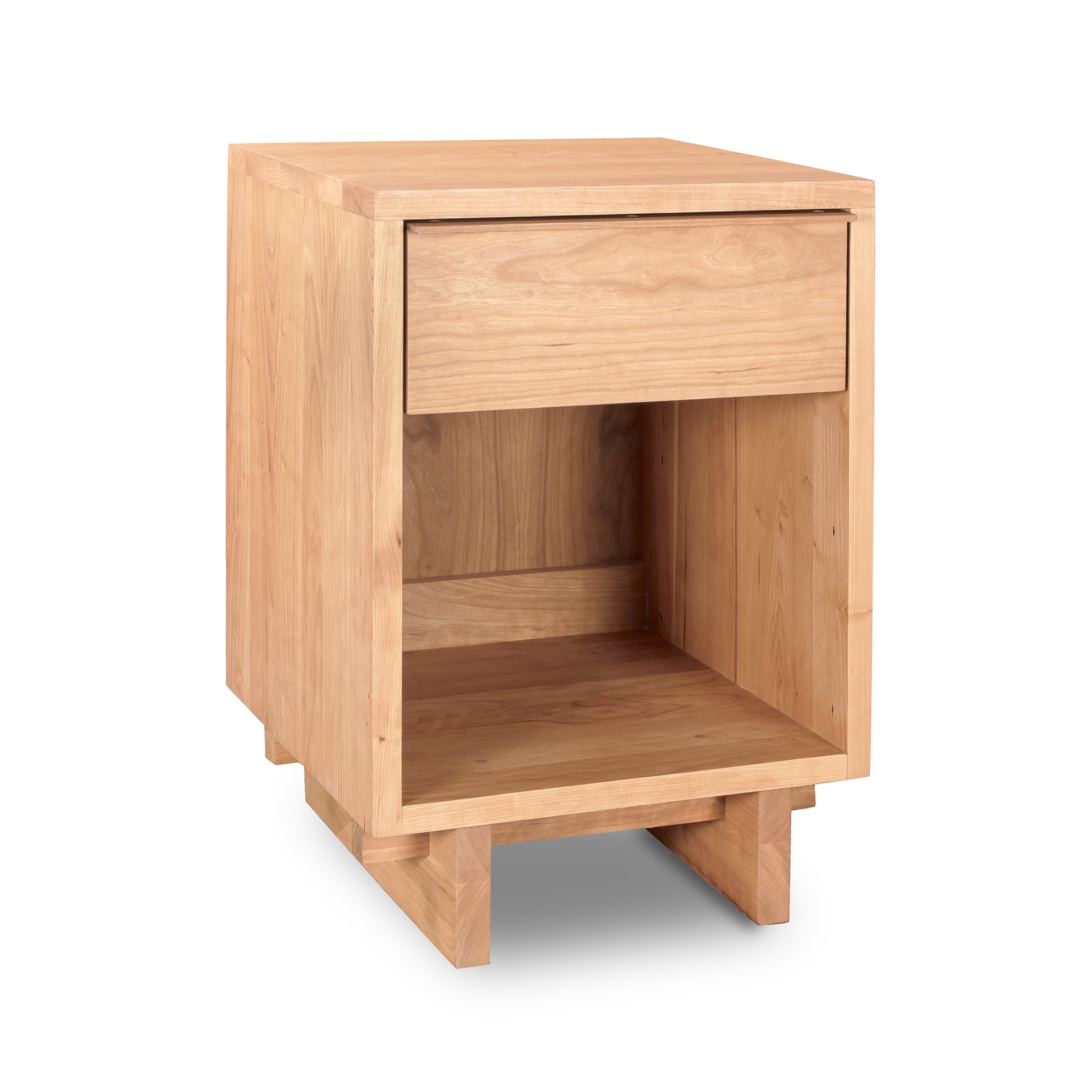 Kipling Nightstand by Vermont Furniture Designs with 1 drawer and enclosed shelf, showcasing modern design in natural wood.