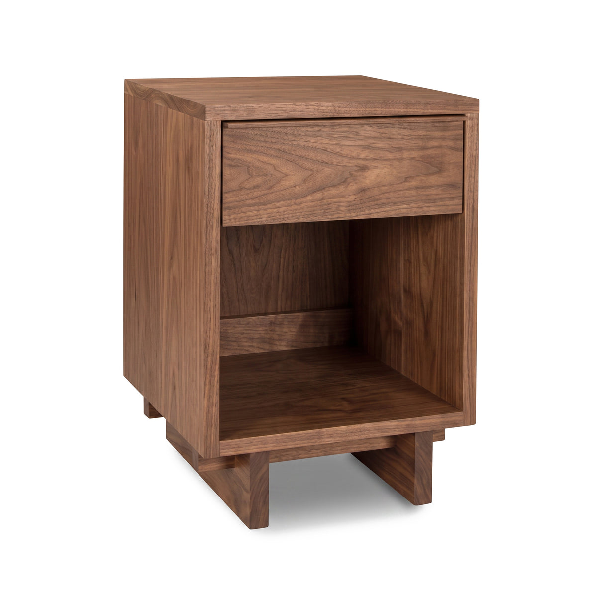 Kipling 1-Drawer Enclosed Shelf Nightstand by Vermont Furniture Designs, modern style with natural wood finish, handcrafted in America.
