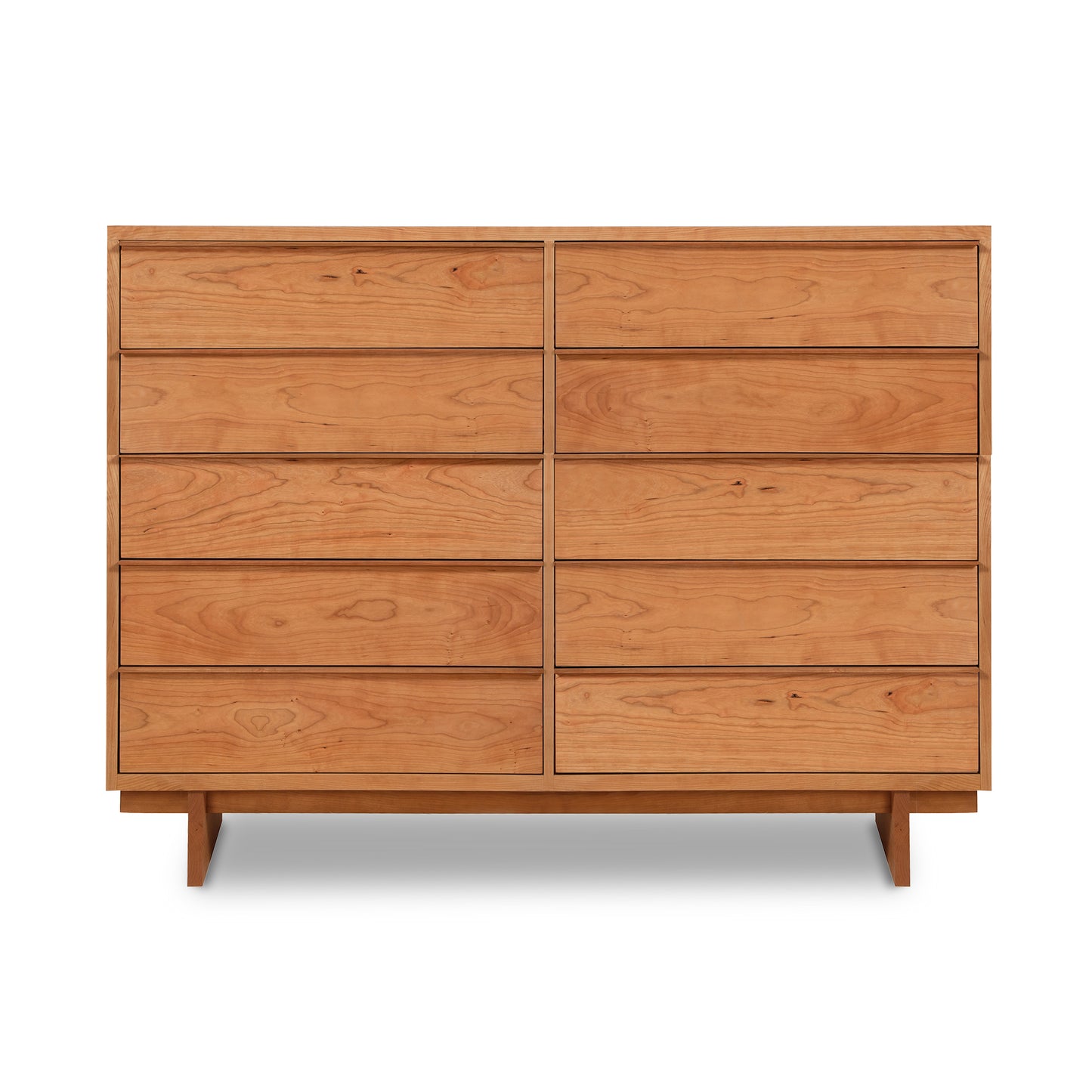 A mid-century modern style Kipling 10-Drawer Dresser made by Vermont Furniture Designs, with six drawers, isolated on a white background.