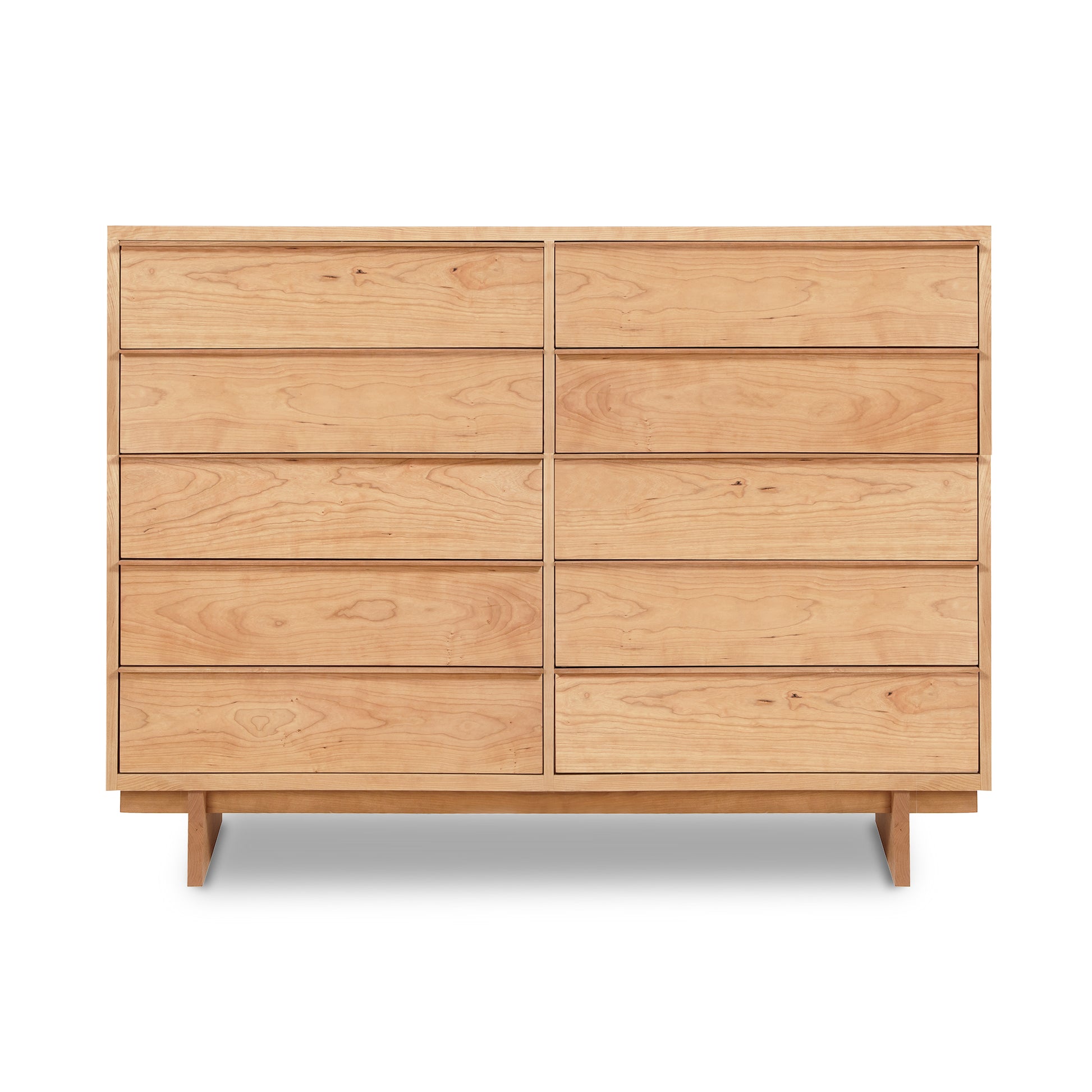 10-drawer Kipling Dresser by Vermont Furniture Designs, showcasing a minimalist silhouette with a natural finish and flat base.