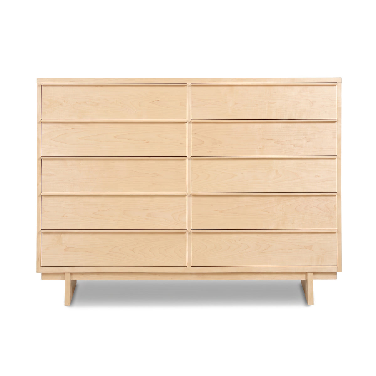 10-drawer Kipling Dresser by Vermont Furniture Designs, showcasing a minimalist silhouette with a natural finish and flat base.
