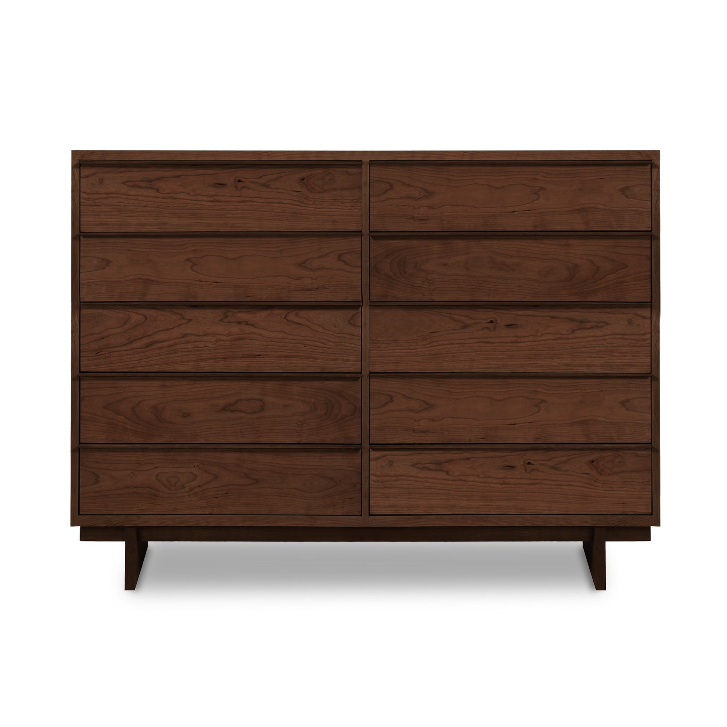 Kipling 10-Drawer Dresser by Vermont Furniture Designs in dark brown finish showcasing sleek wooden craftsmanship and minimalist base.
