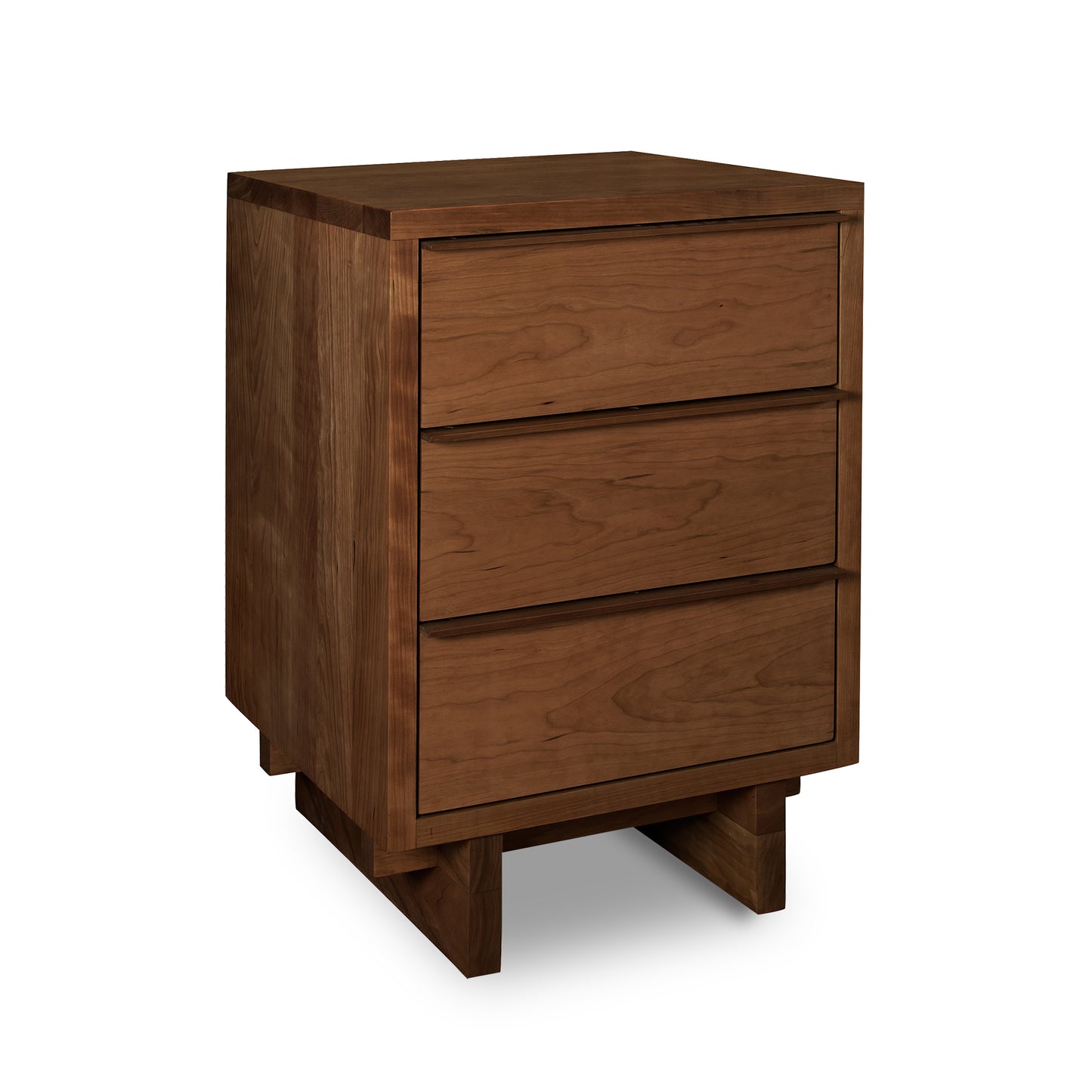 Kipling 3-Drawer Nightstand with smooth finish, sleek rectangular handles, and sturdy legs by Vermont Furniture Designs.