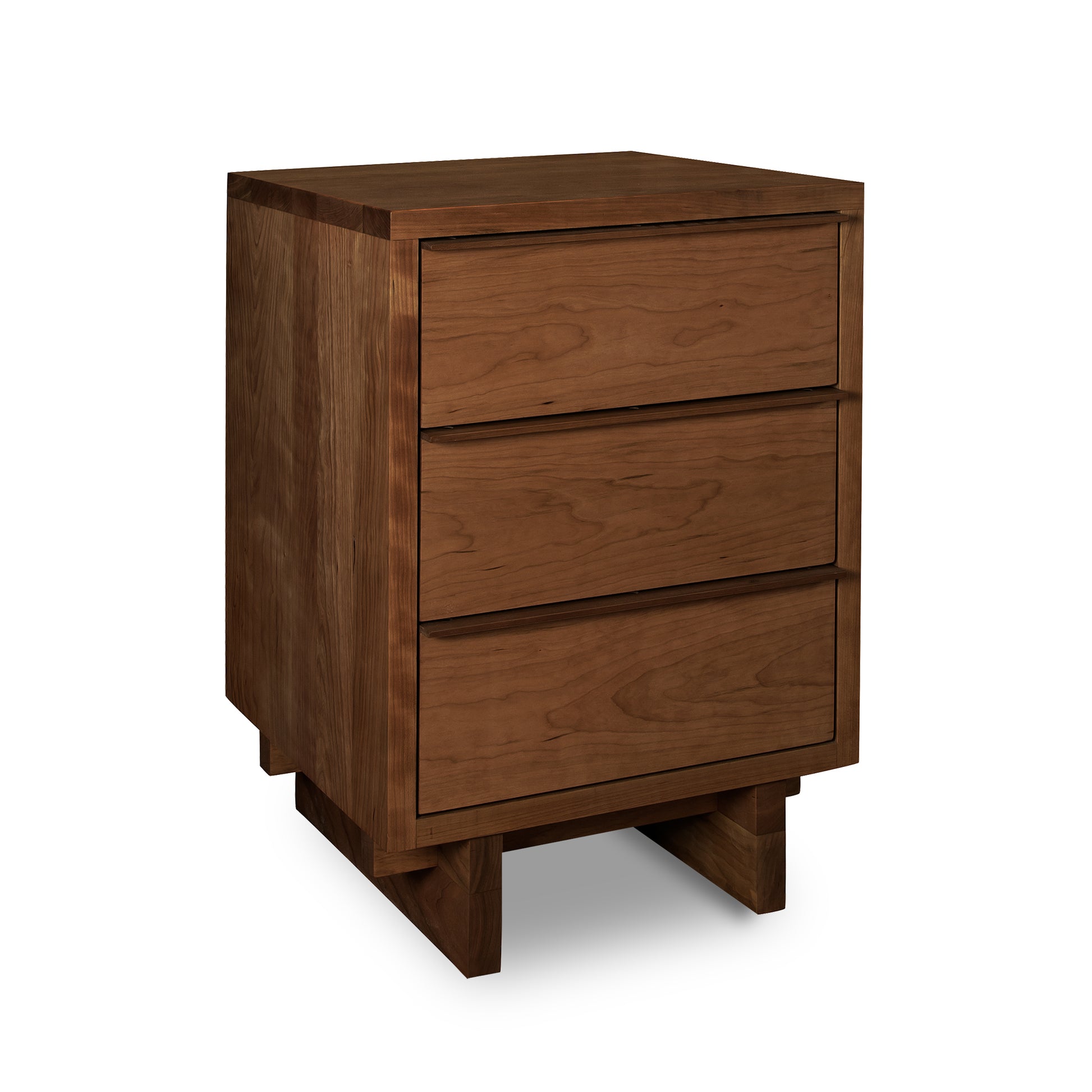 Kipling 3-Drawer Nightstand with smooth finish, sleek rectangular handles, and sturdy legs by Vermont Furniture Designs.