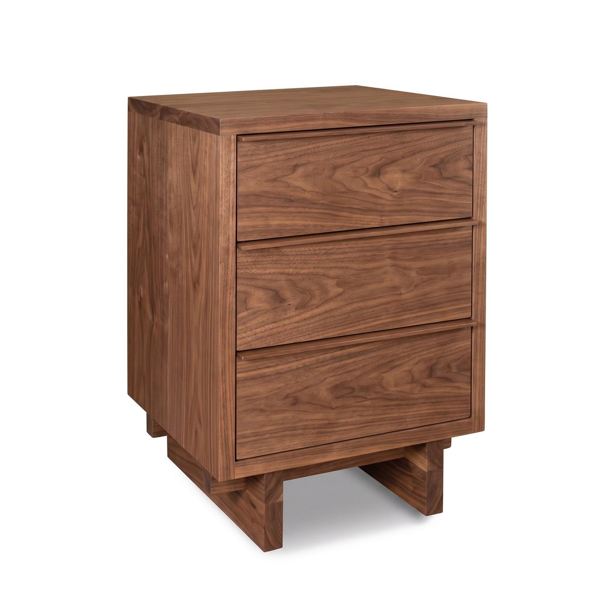 Vermont Furniture Designs Kipling 3-Drawer Nightstand with square edges, smooth wood finish, and spacious storage drawers handcrafted in Vermont.