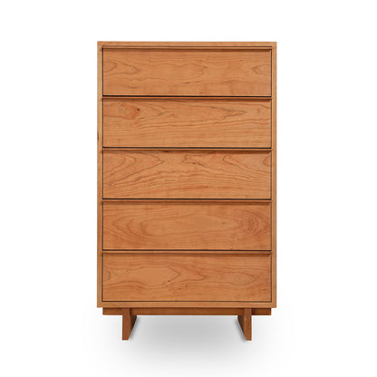 A handcrafted wooden Vermont Furniture Designs Kipling 5-Drawer Chest standing against a white background.