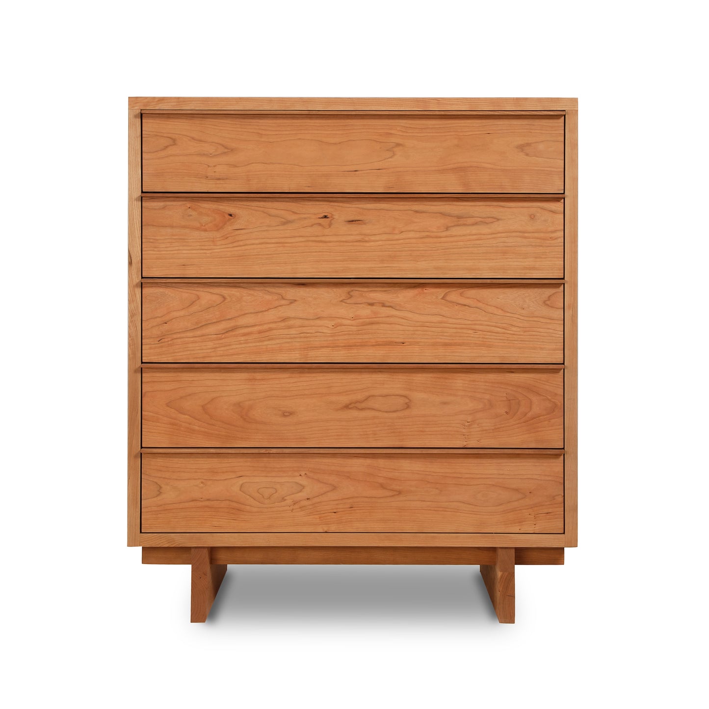 A handcrafted Vermont Furniture Designs Kipling 5-Drawer Wide Chest stands against a white background.