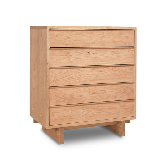 Kipling 5-Drawer Wide Chest in light-finished hardwood with short legs, expertly crafted by Vermont Furniture Designs.