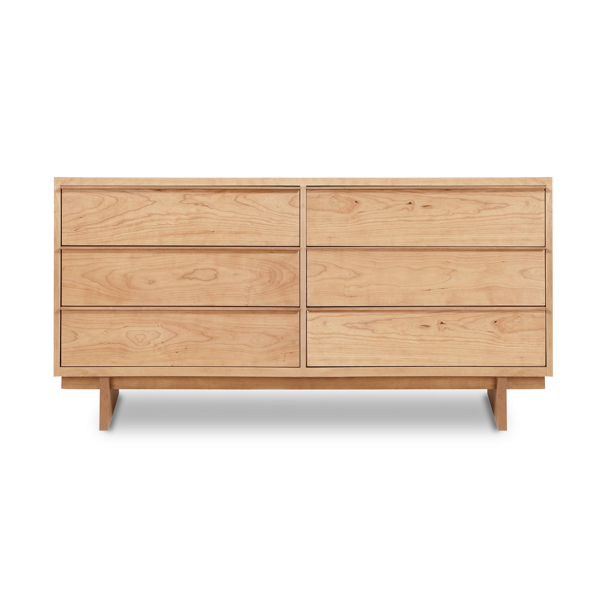 A modern natural cherry Vermont Furniture Designs Kipling 6-Drawer Dresser on a white background.