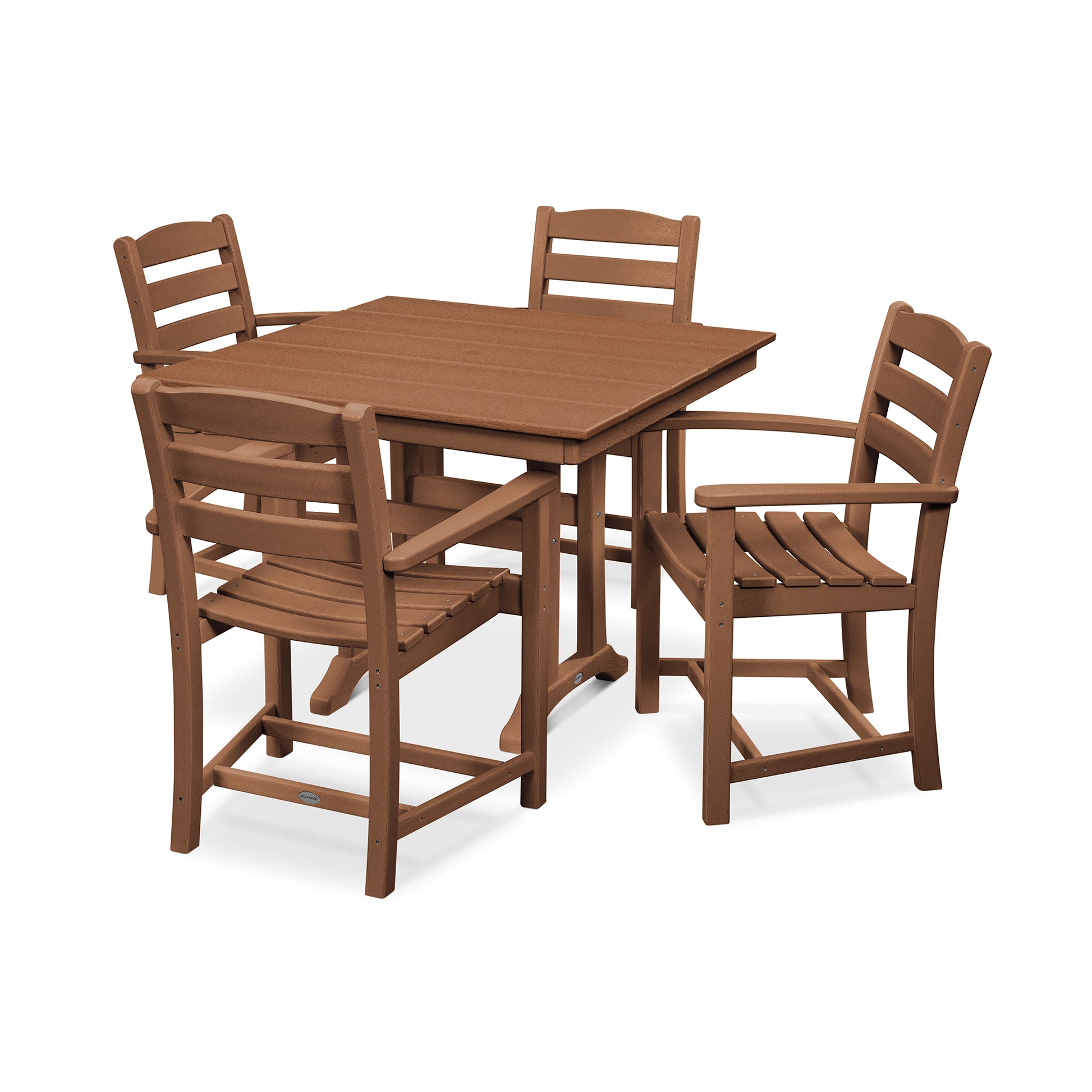 POLYWOOD La Casa Cafe 5-Piece Dining Set featuring a durable rectangular table and four armchairs with slatted backs.