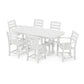 A POLYWOOD La Casa Cafe 7-Piece Dining Set consisting of a rectangular table and six chairs with vertical slat backs, all made of durable material, displayed against a white background.