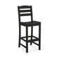 A black POLYWOOD® La Casa Cafe Outdoor Bar Side Chair with a slatted back and seat, designed in a contemporary style. The stool has four legs and is set against a plain white background.