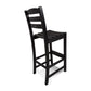 A black POLYWOOD La Casa Cafe Outdoor Bar Side Chair with a high backrest and square seat isolated on a white background.