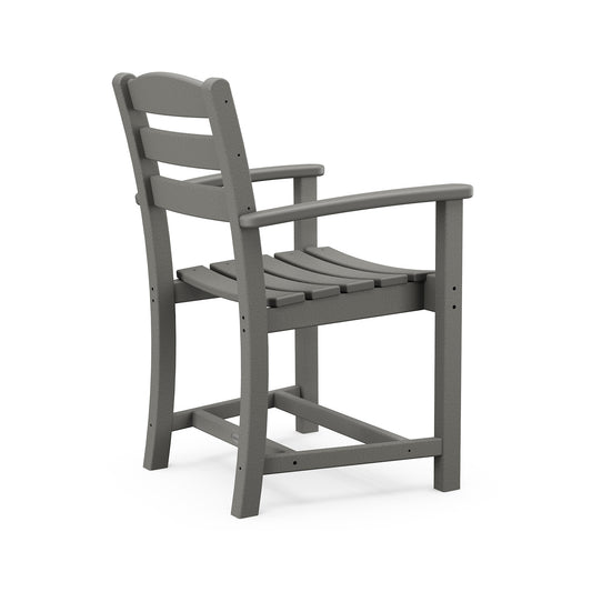 POLYWOOD La Casa Cafe Arm Chair in gray with armrests, high backrest, and weather-resistant slatted design.