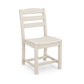 A simple beige POLYWOOD® La Casa Cafe Outdoor Dining Side Chair made of recycled plastic, featuring a straight back and slatted seat, depicted against a white background.