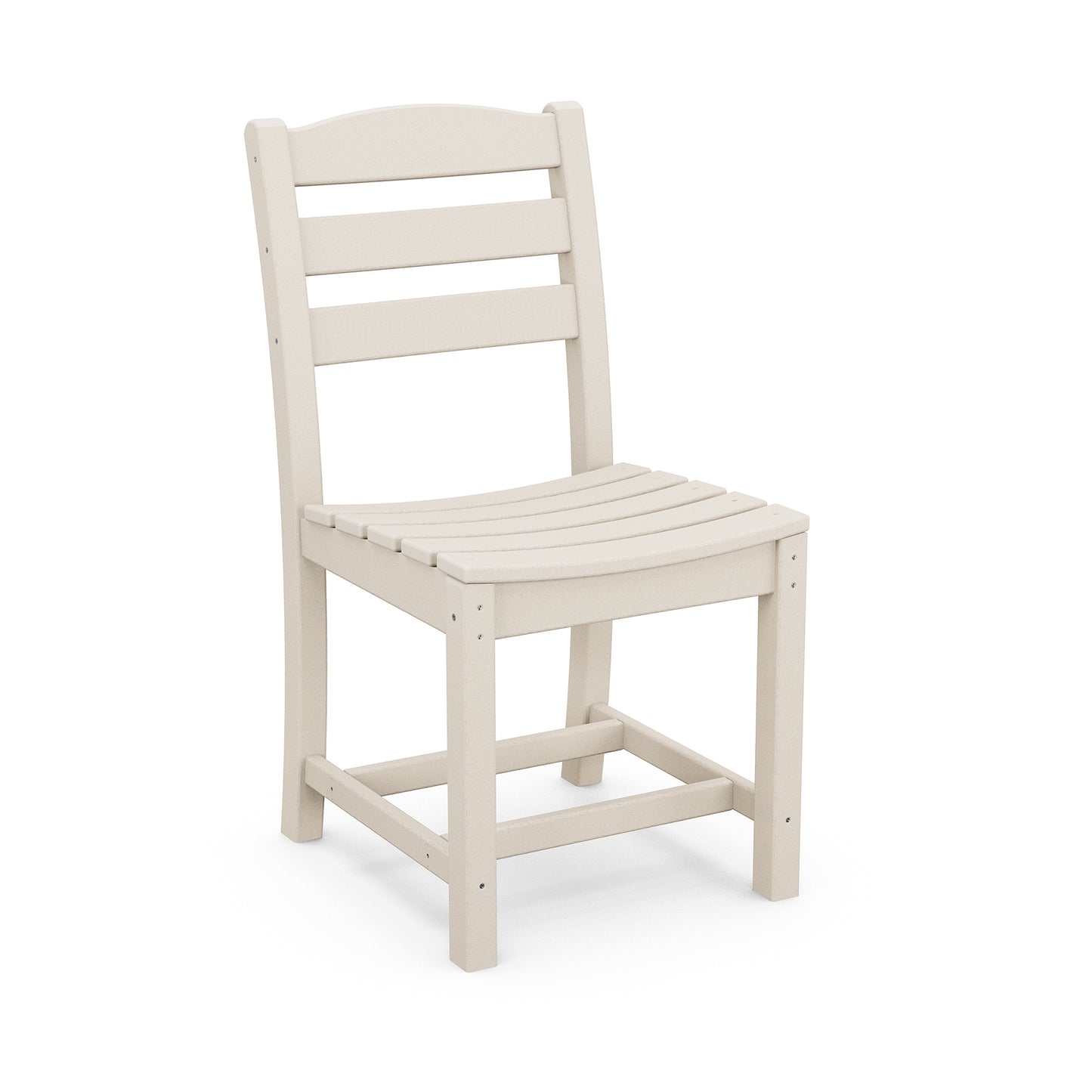 La Casa Cafe chair by POLYWOOD, featuring a slatted backrest in light cream for outdoor dining.