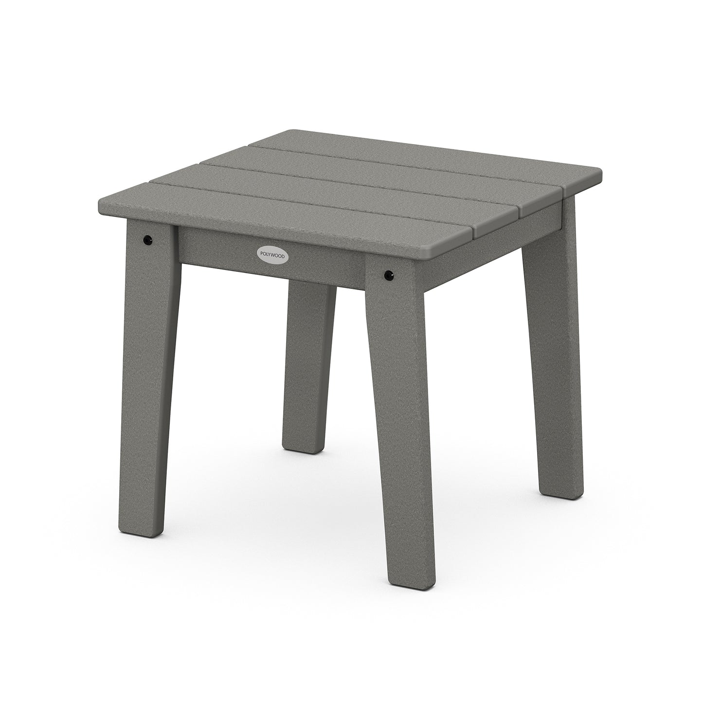 Square grey POLYWOOD Lakeside 18" End Table with slatted top and sturdy legs, crafted from weather-resistant lumber.