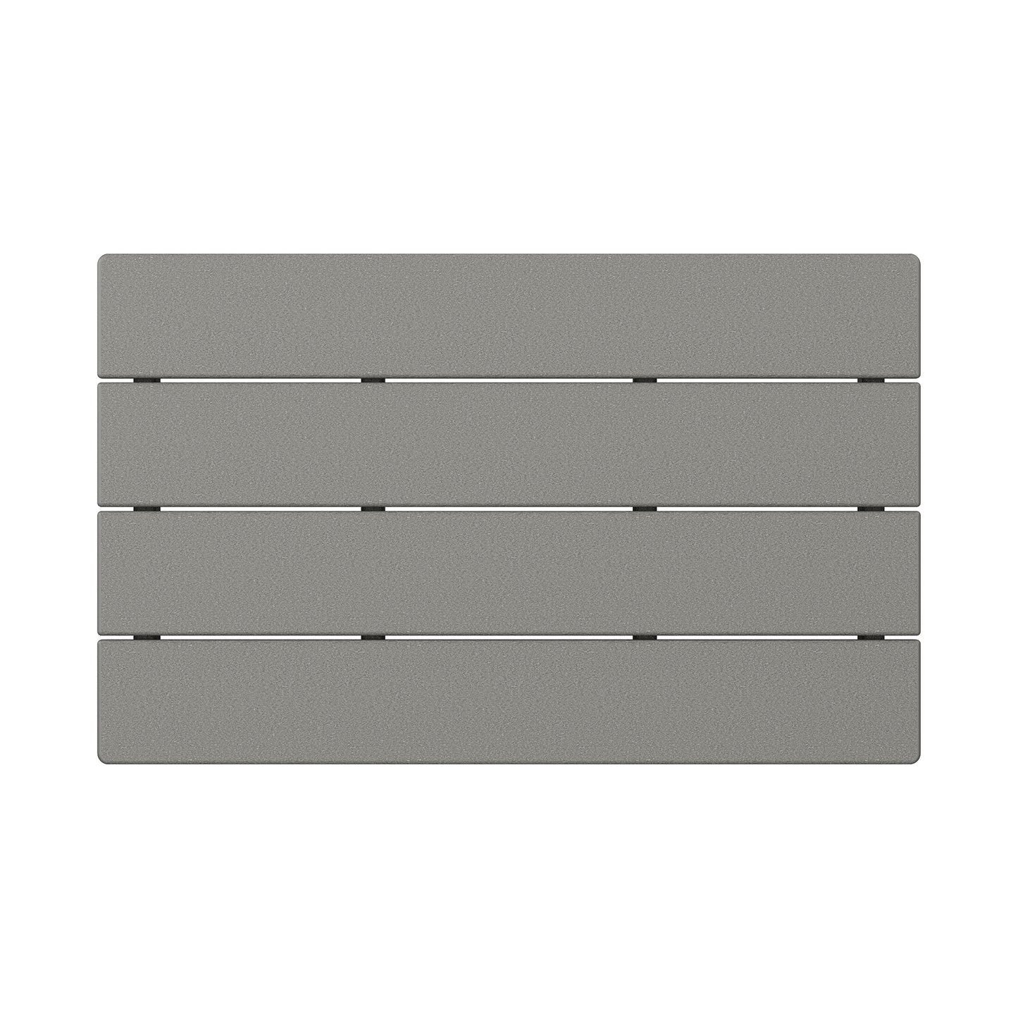 A gray horizontal slat wall panel with six equally spaced slats, featuring marine-grade hardware, viewed from the front against a white background by POLYWOOD Lakeside 23" x 36" Coffee Table.