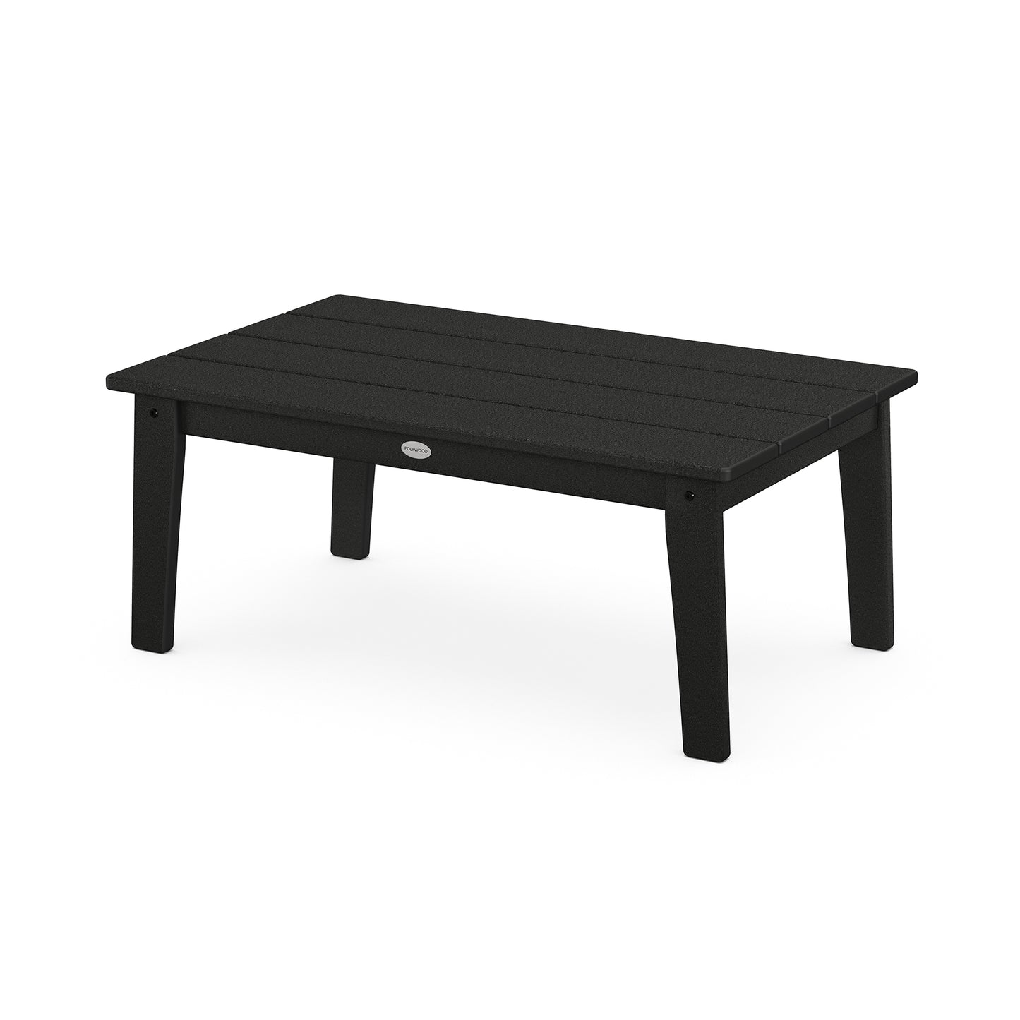 A black rectangular POLYWOOD Lakeside 23" x 36" coffee table with a slatted top and sturdy, straight legs, set against a plain white background.