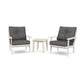 Two modern POLYWOOD Lakeside 3-Piece Deep Seating Chair Sets with gray cushions and a small white table between them, displayed against a white background.