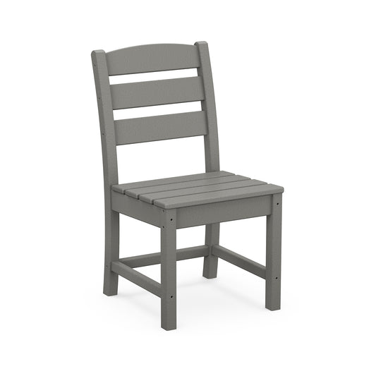 A simple gray POLYWOOD Lakeside Dining Side Chair with a straight back and horizontal slats, viewed against a plain white background.