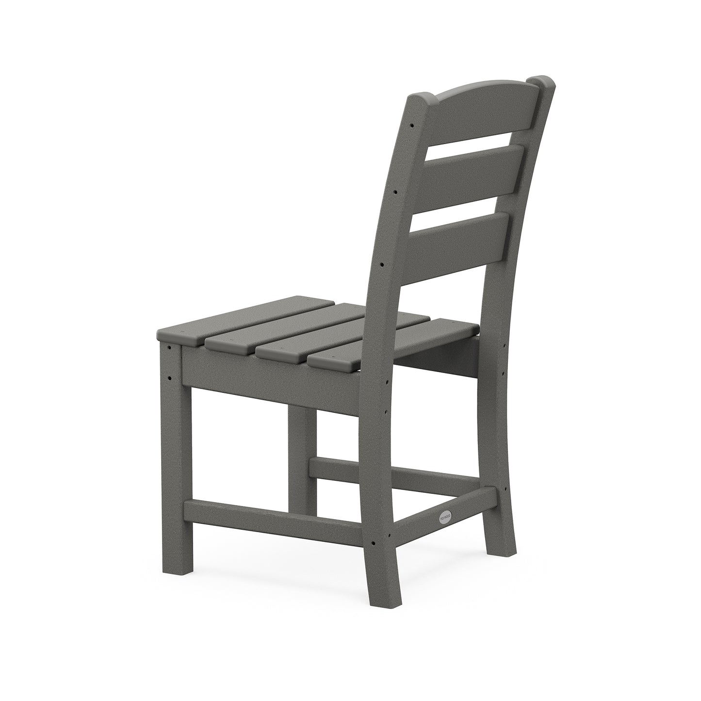 A gray, modern-style POLYWOOD® Lakeside Dining Side Chair featuring a slatted back and seat, shown against a plain white background.