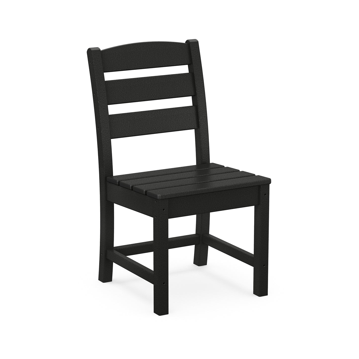 A simple black POLYWOOD® Lakeside Dining Side Chair with a straight back and horizontal slats, viewed against a white background. The chair is made of solid panels, likely plastic or painted wood.