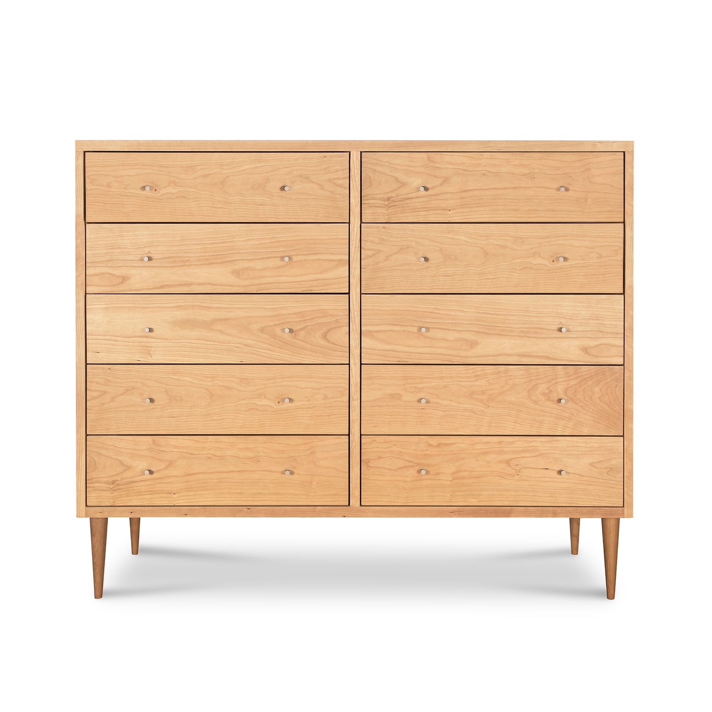 Larssen 10-Drawer Dresser by Vermont Furniture Designs showcases ample storage, a natural finish, and mid-century modern style.