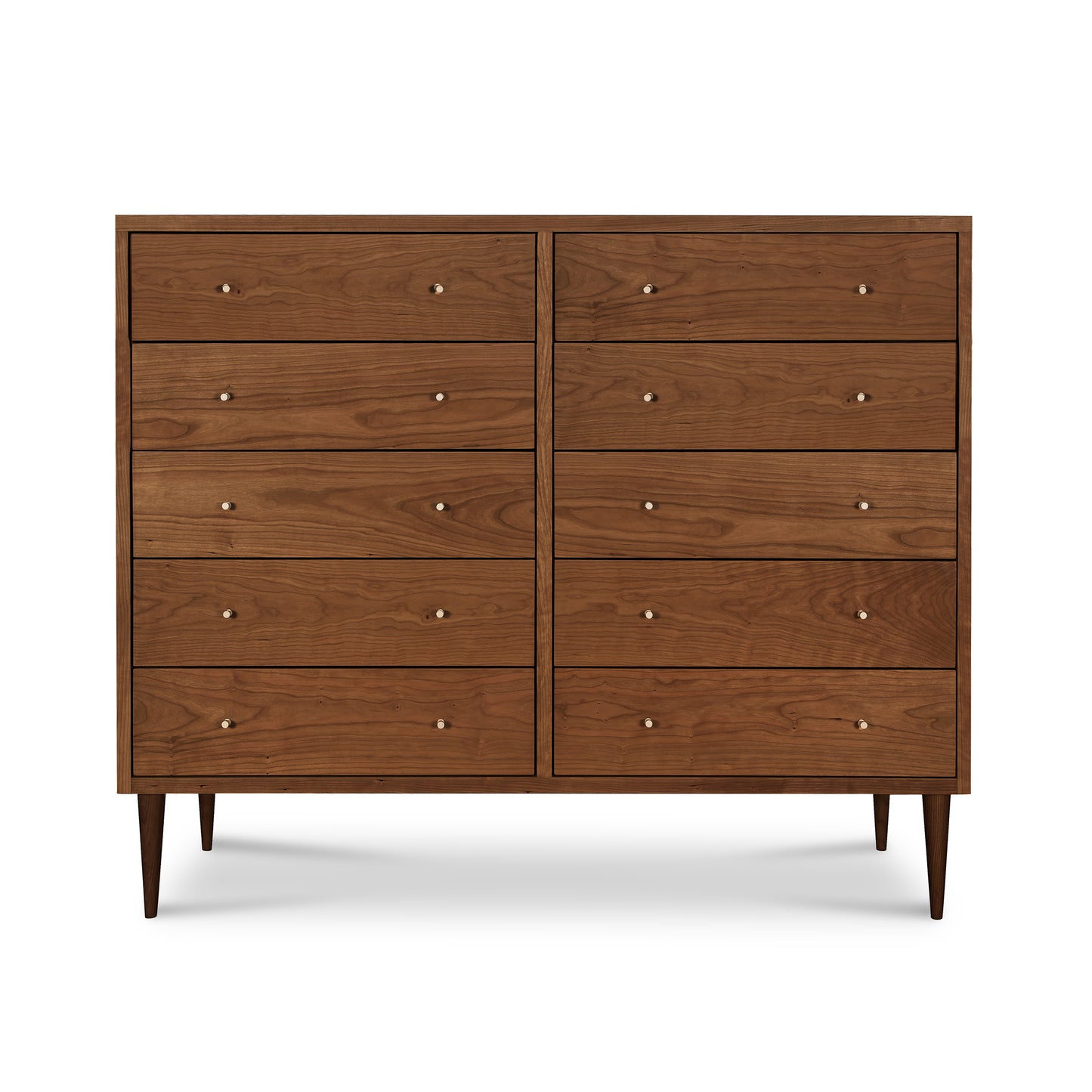 Larssen 10-Drawer Dresser by Vermont Furniture Designs with clean lines, mid-century style, and modern knobs. High-quality American-made craftsmanship.