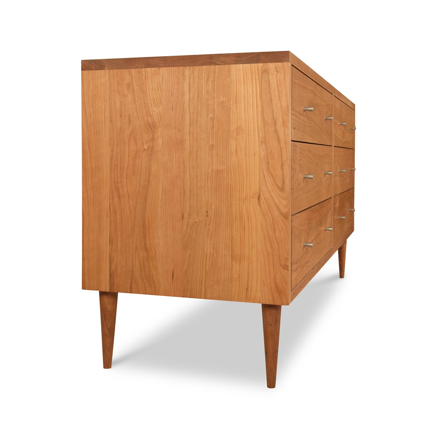 Larssen 6-Drawer Dresser, mid-century modern design, solid wood build, metal handles, tapered legs by Vermont Furniture Designs.