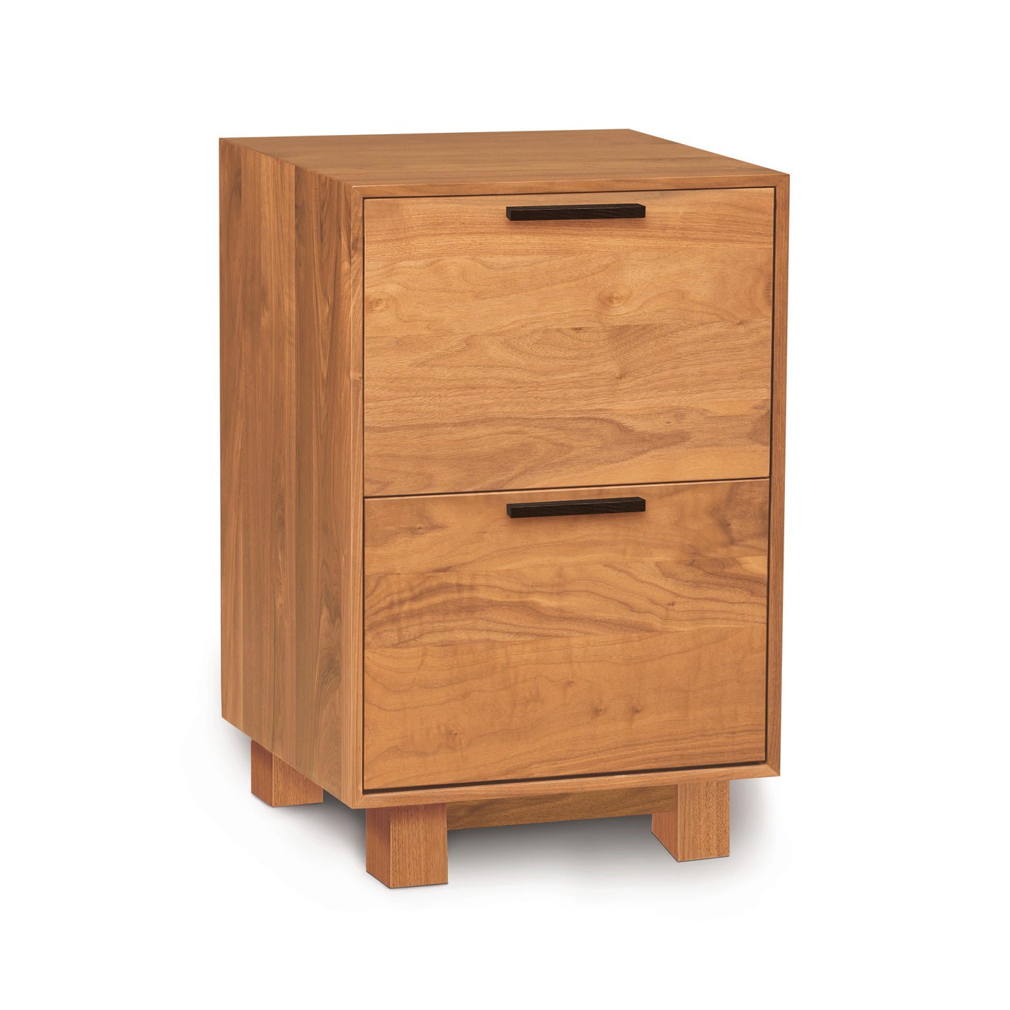 Linear Narrow File Cabinet by Copeland Furniture in solid hardwood with two drawers and minimalist design, expertly crafted for modern office storage.