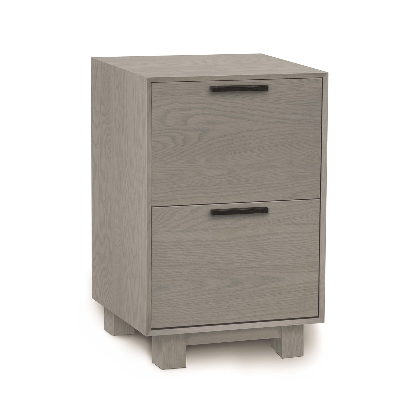 Copeland Furniture Linear Narrow File Cabinet with two gray drawers, showcasing sleek, modern design and high-quality craftsmanship for office storage.