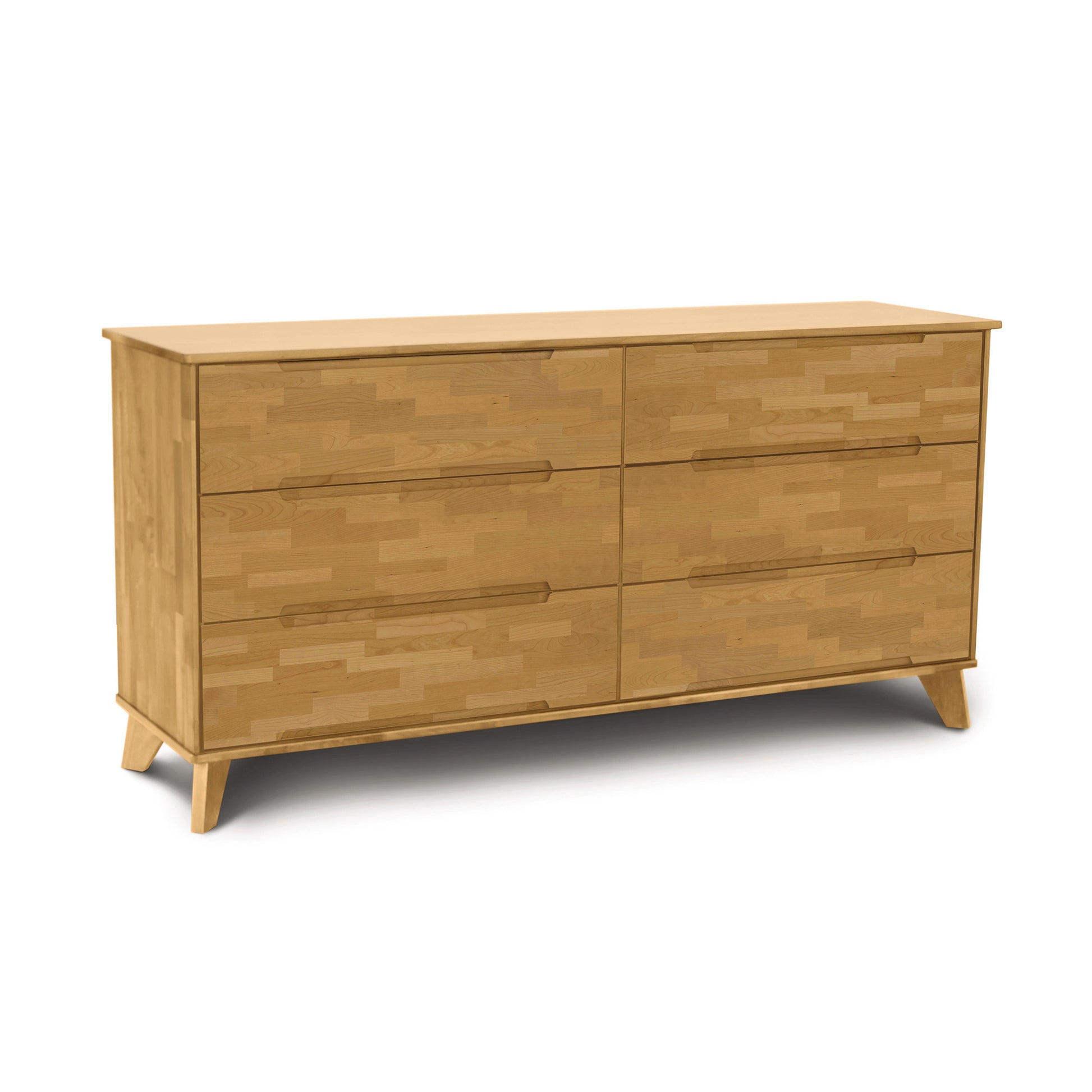 Light oak Copeland Furniture Linn 6-Drawer Dresser featuring a mid-century modern minimalist design on angled legs.
