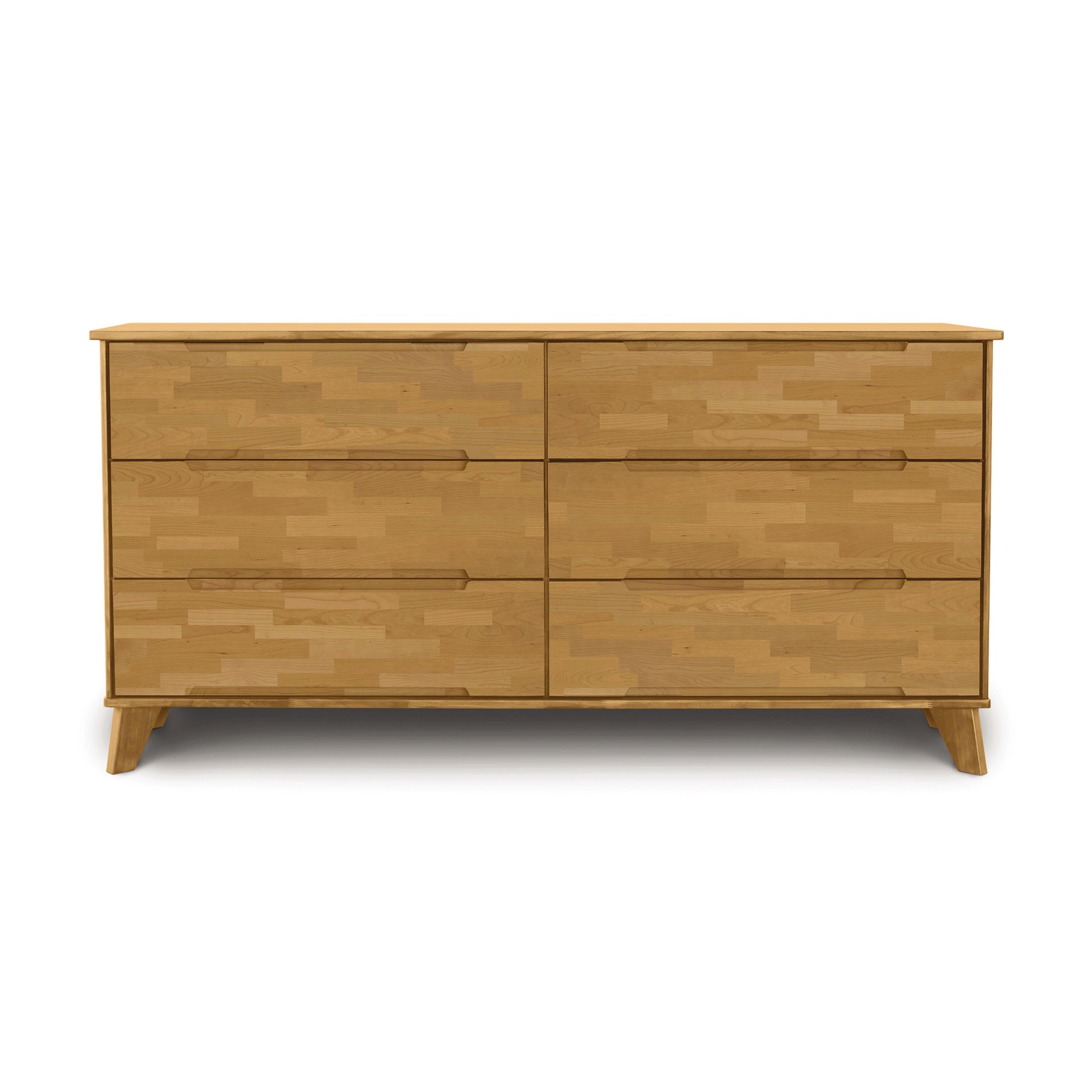 Linn 6-Drawer Dresser by Copeland Furniture with a natural finish and mid-century style, featuring small rectangular patterns.