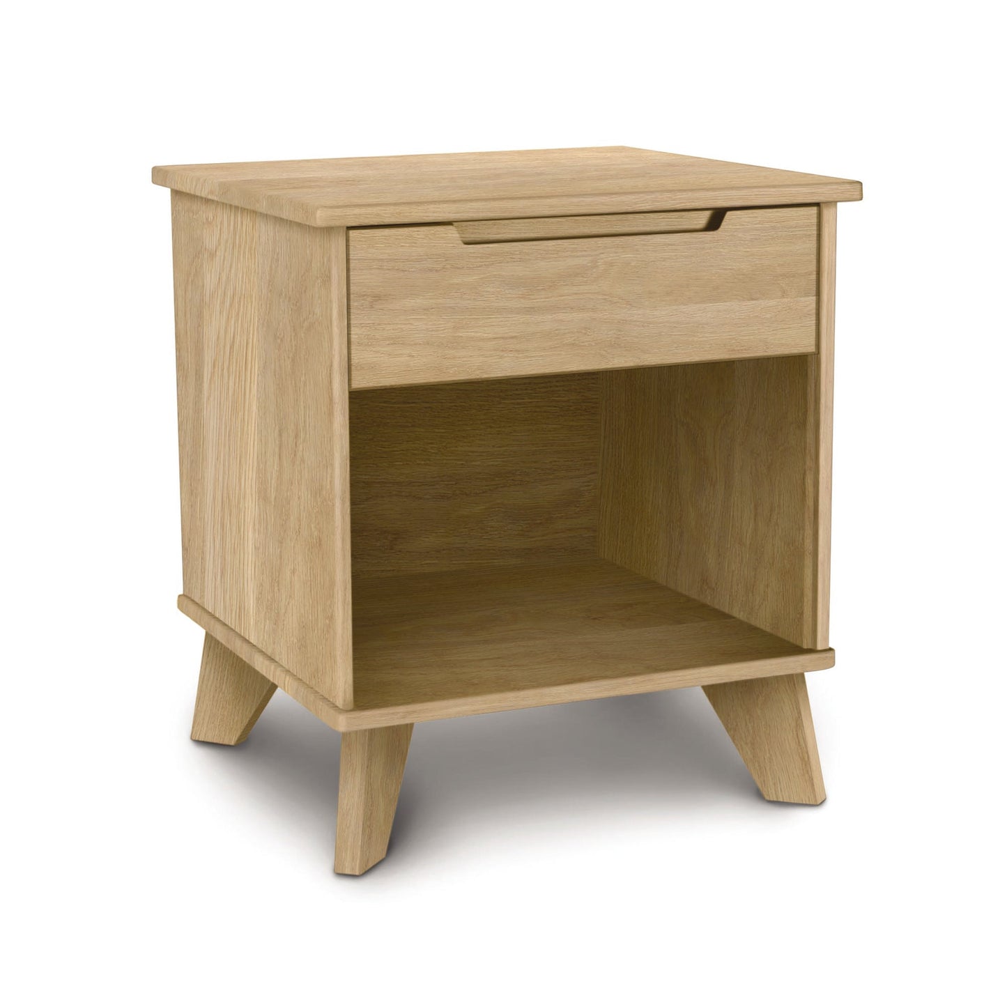 A small wooden nightstand with a drawer.