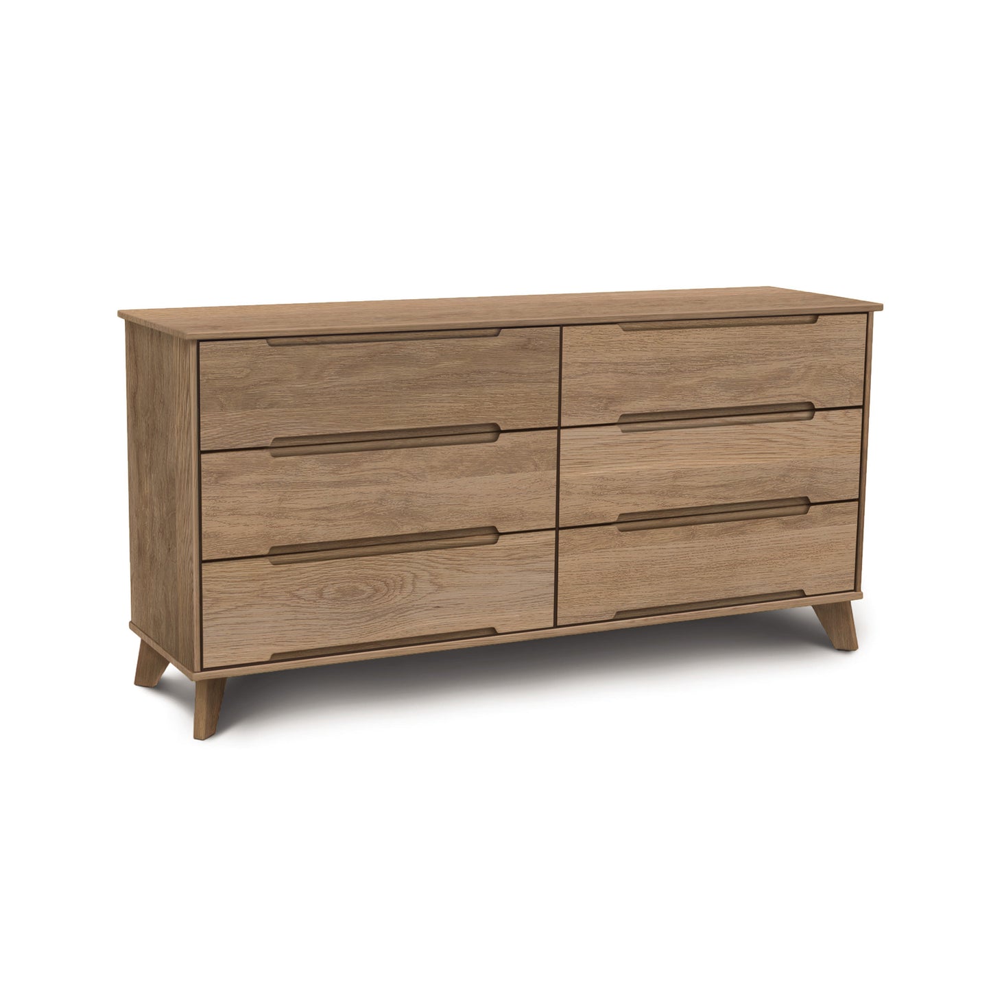Copeland Furniture Linn 6-Drawer Dresser showcasing mid-century modern style with angled legs and sustainable built-in handles.