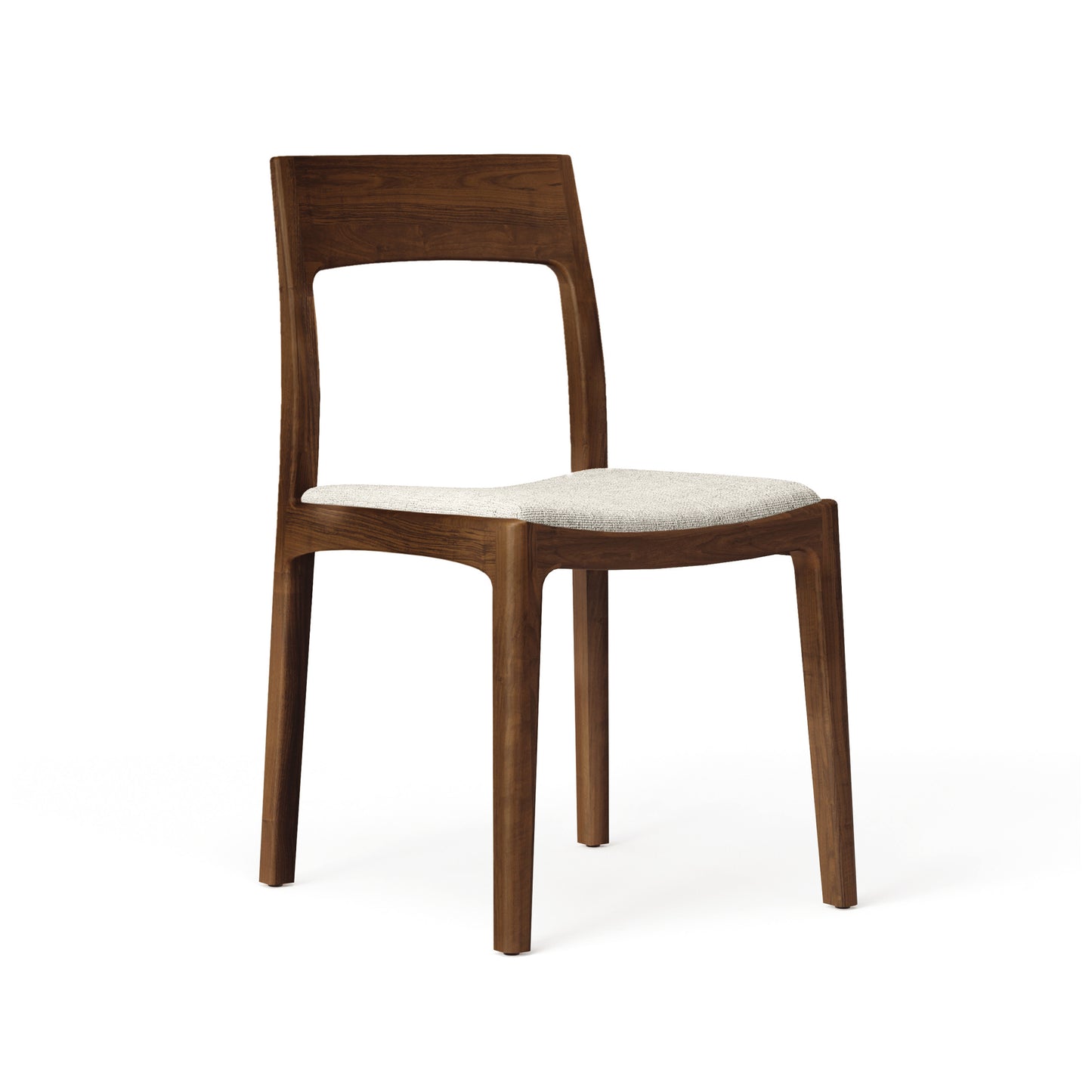 Lisse Dining Chair by Copeland Furniture showcases a curved backrest and lightly cushioned seat, crafted in solid wood for elegant dining room comfort.