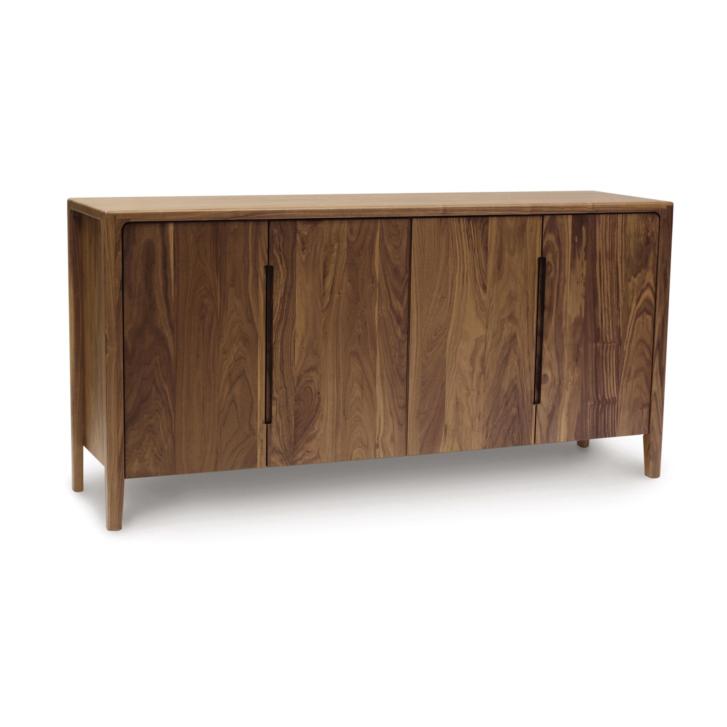 Lisse Buffet by Copeland Furniture showcasing modern sleek handles and four elegantly designed wooden doors.
