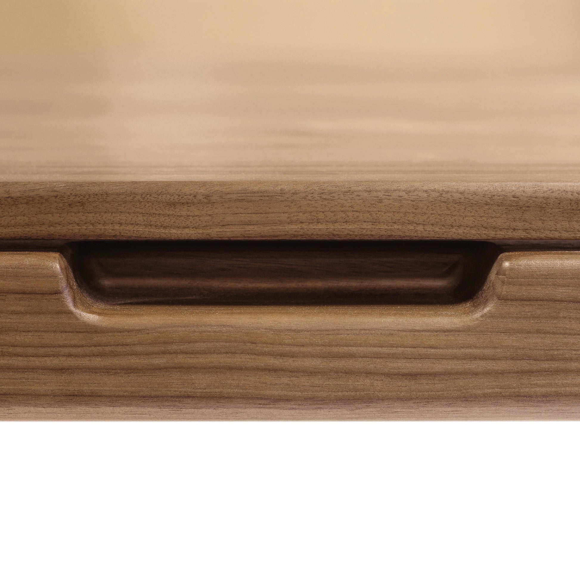 Solid walnut drawer with recessed handle from Copeland Furniture's Lisse Extension Dining Table.