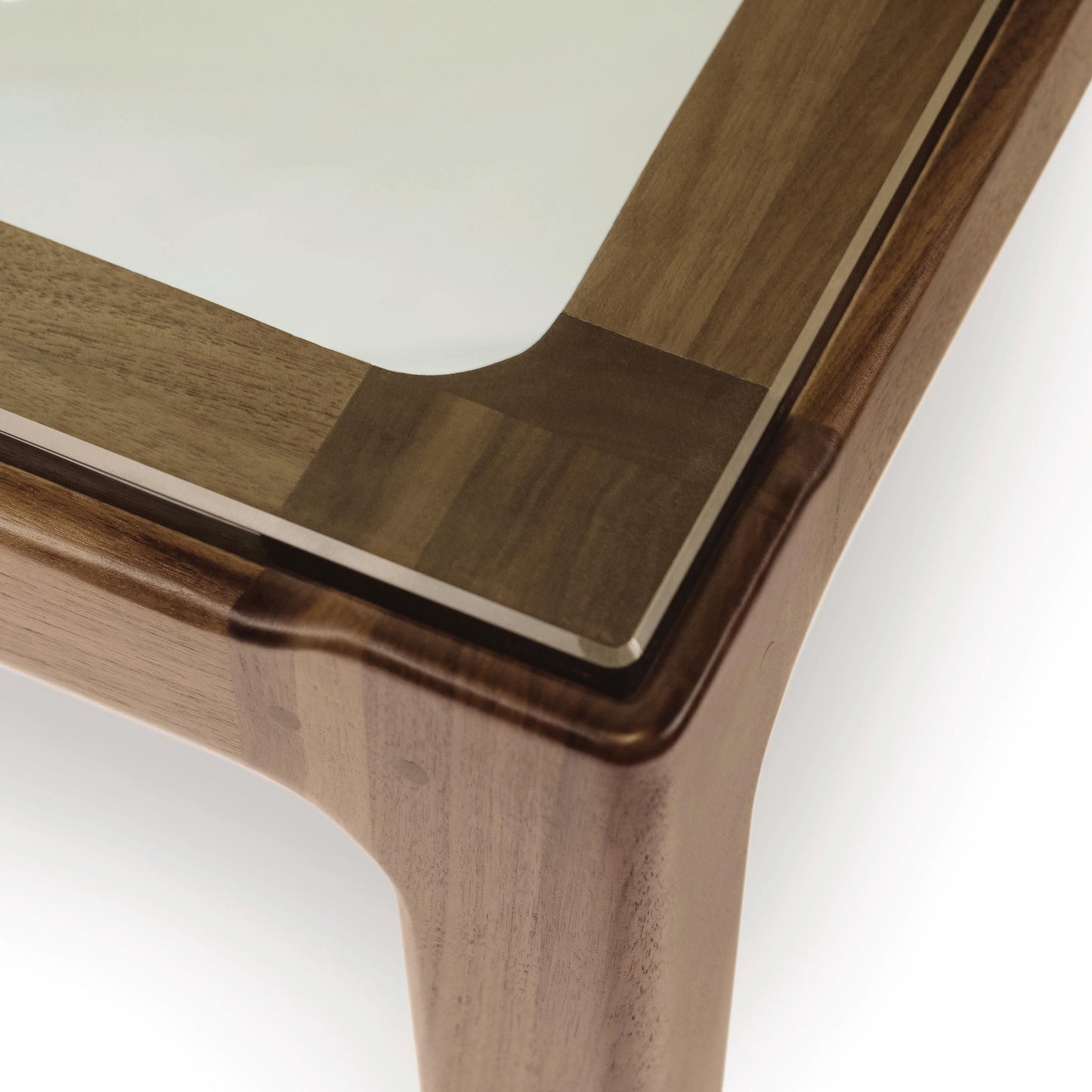 Copeland Furniture's Lisse Glass Top Dining Table in North American Black Walnut, featuring a minimalist design and polished finish.