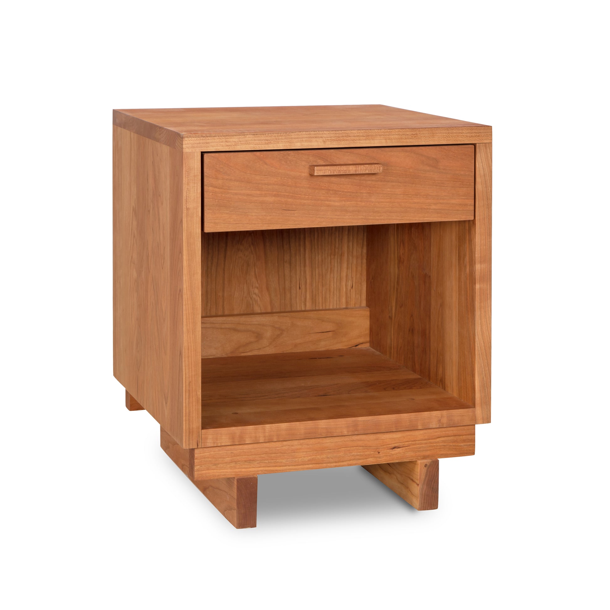 Loft 1-Drawer Enclosed Shelf Nightstand by Vermont Furniture Designs, featuring a sleek wood design with a drawer and lower shelf.