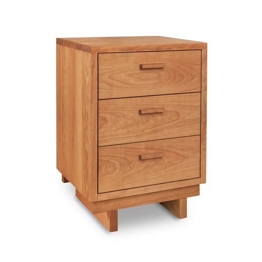 Loft 3-Drawer Nightstand with solid wood construction, block legs, and rectangular handles, handcrafted by Vermont Furniture Designs.