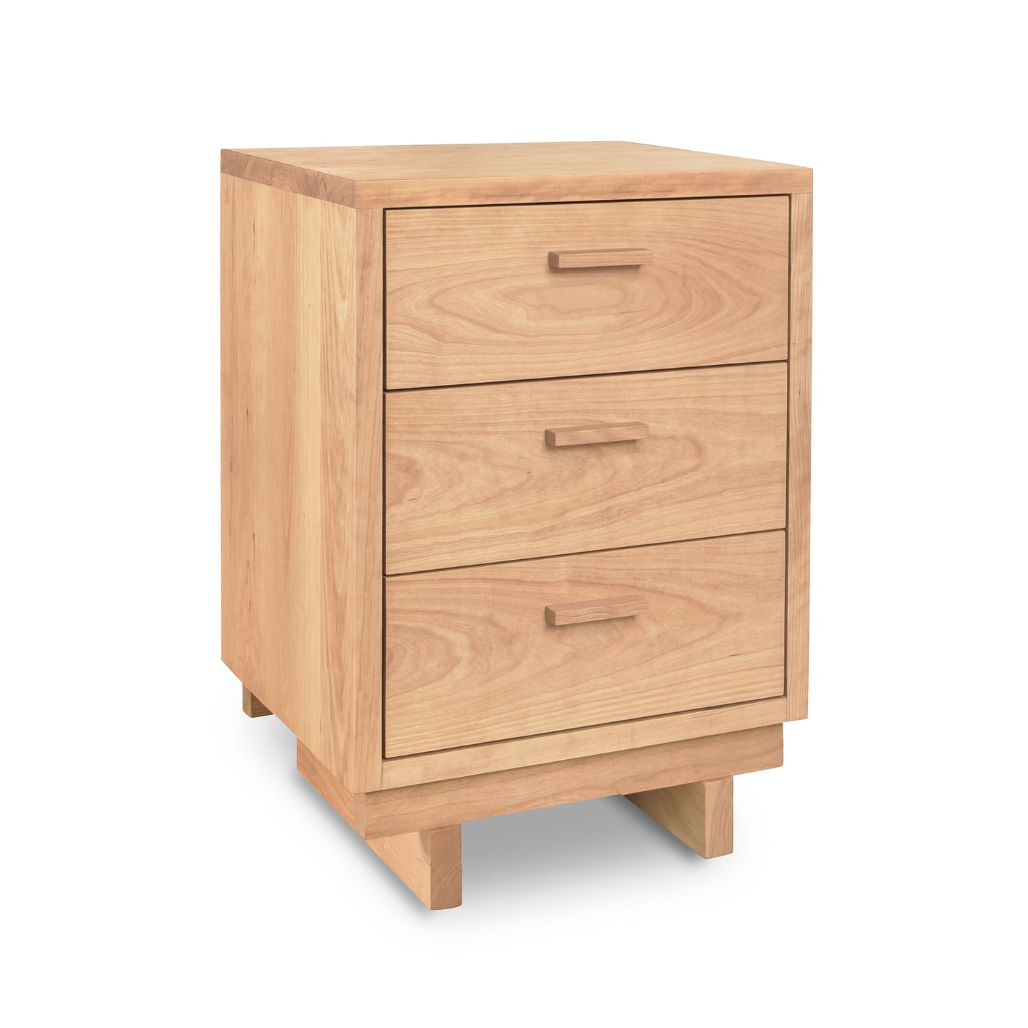 Loft 3-Drawer Nightstand handcrafted by Vermont Furniture Designs, featuring sleek lines and sturdy block legs in a minimalist design.