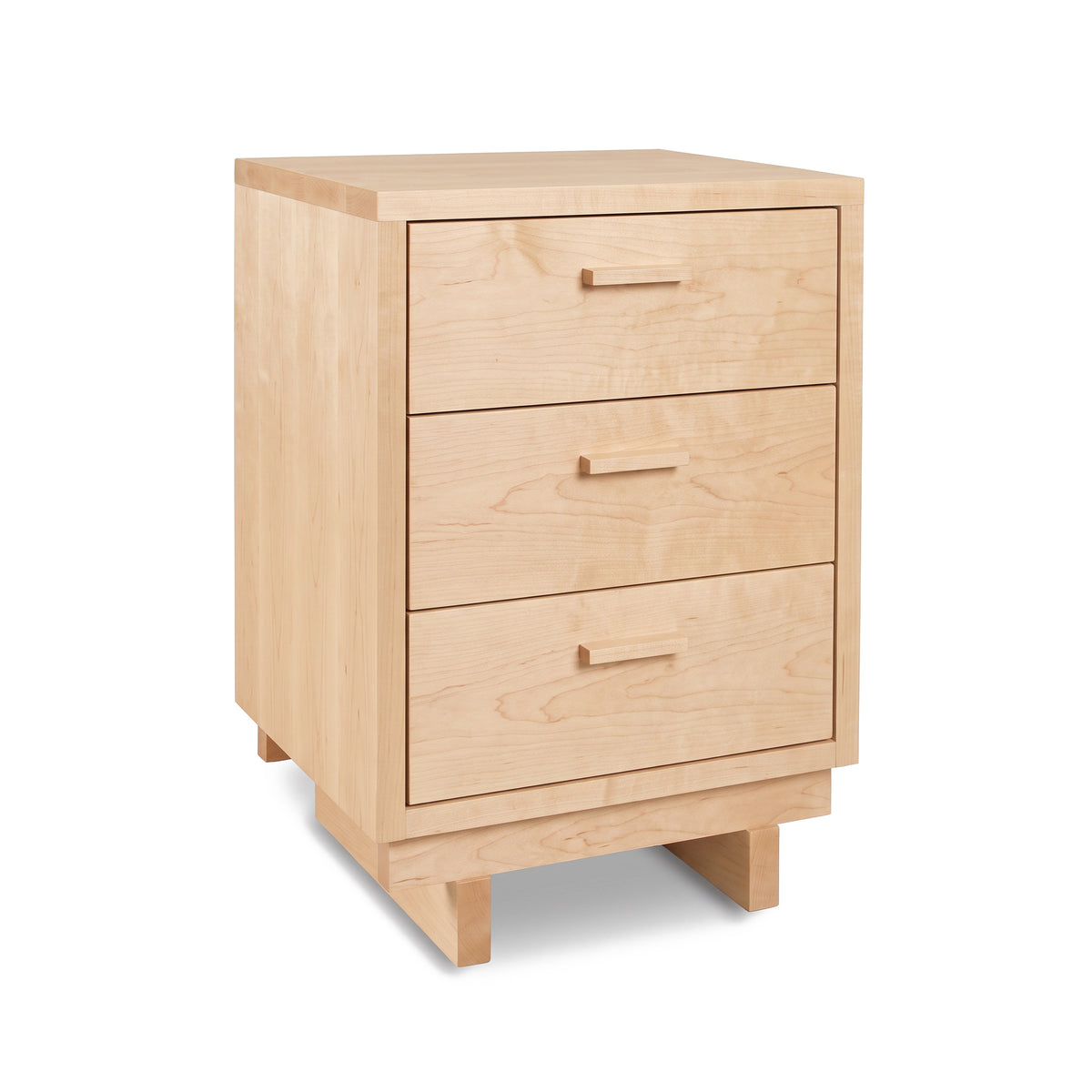 Loft 3-Drawer Nightstand handcrafted by Vermont Furniture Designs, featuring sleek lines and sturdy block legs in a minimalist design.