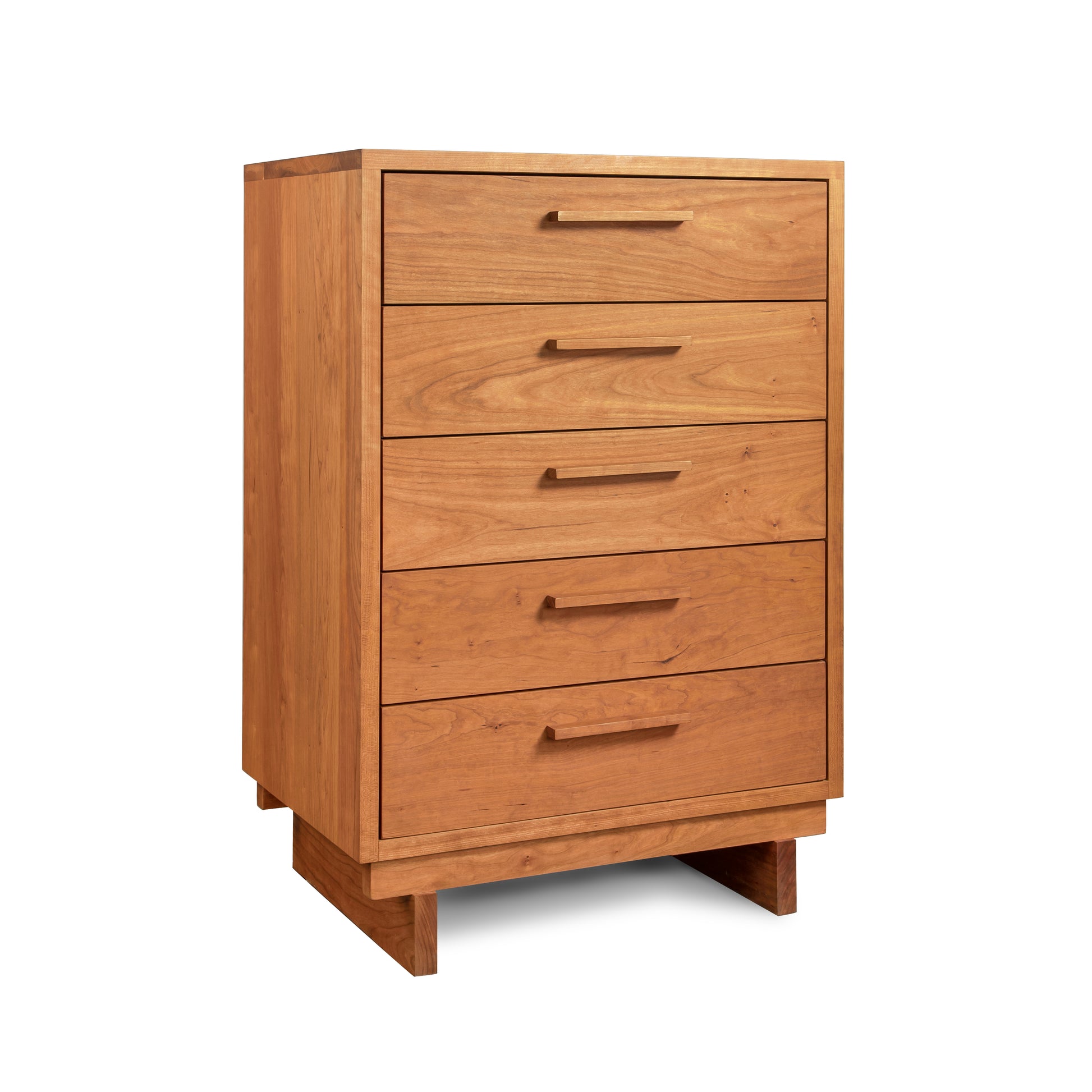 A natural solid hardwood Vermont Furniture Designs Loft 5-Drawer Chest on a white background.
