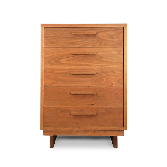 Loft 5-Drawer Chest by Vermont Furniture Designs crafted from solid hardwood with sleek handles and sturdy short legs, showcasing quality American craftsmanship.